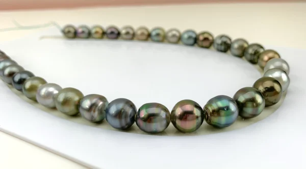 Tahitian Pearl necklace, Large Size Multi Color Cultured Tahitian Pearl necklace, 11-12.8 mm, Natural Color, Lot222345-1114-082522-3 - Image 3