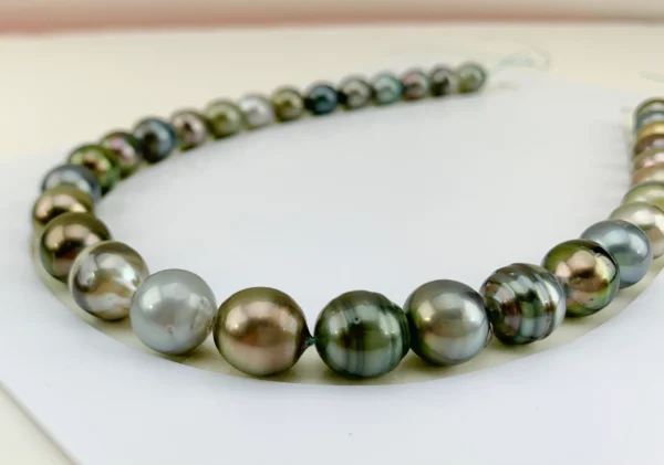Tahitian Pearl necklace, Large Size Multi Color Cultured Tahitian Pearl necklace, 11-12.8 mm, Natural Color, Lot222345-1114-082522-3 - Image 5