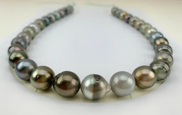 Tahitian Pearl necklace, Large Size Multi Color Cultured Tahitian Pearl necklace, 11-12.8 mm, Natural Color, Lot222345-1114-082522-3