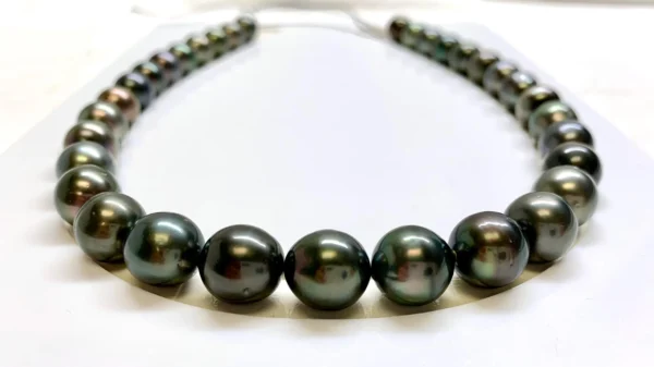 Tahitian Pearl Necklace,11.0-12.3 mm Oval Excellent Rich Dark Tone Tahitian Cultured pearl Necklace,wholesale pearls-Lot222345-1114-031225-2